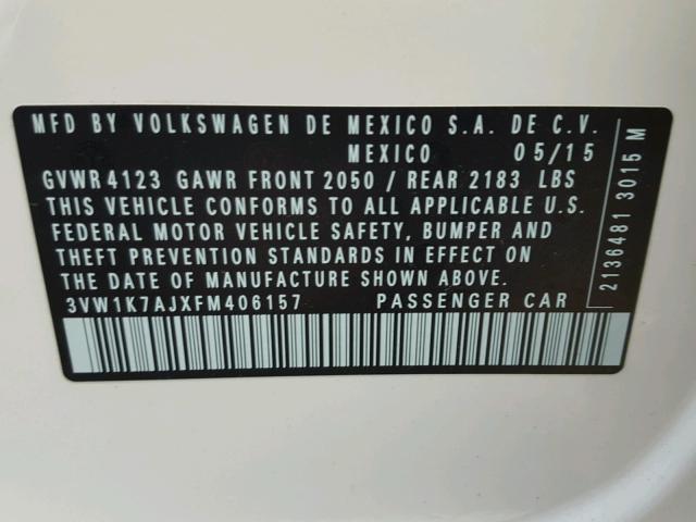 3VW1K7AJXFM406157 - 2015 VOLKSWAGEN JETTA BASE WHITE photo 10