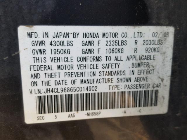 JH4CL96865C014902 - 2005 ACURA TSX GRAY photo 10