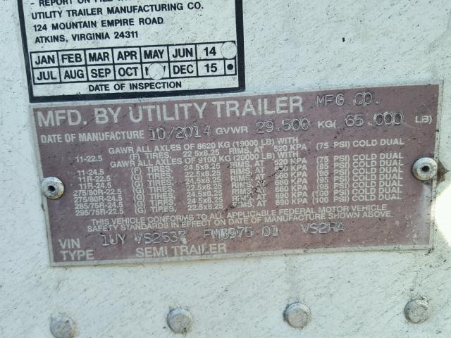 1UYVS2537FM397501 - 2015 UTILITY TRAILER WHITE photo 10