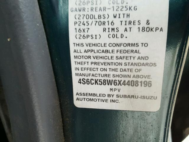 4S6CK58W6X4408196 - 1999 HONDA PASSPORT E 绿色 照片 10