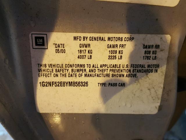 1G2NF52E8YM856326 - 2000 PONTIAC GRAND AM S Gümüş foto 10