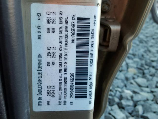 2B3HD46R14H612389 - 2004 DODGE INTREPID S TAN photo 10