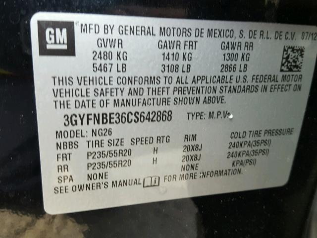 3GYFNBE36CS642868 - 2012 CADILLAC SRX PERFOR 黑色 照片 10