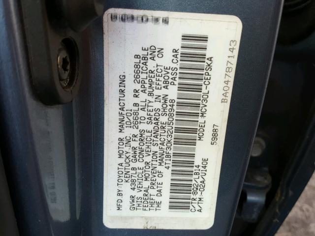 4T1BF30K32U508948 - 2002 TOYOTA CAMRY LE 蓝色 照片 10