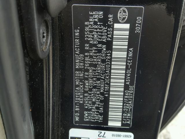 4T1BF3EK5AU037845 - 2010 TOYOTA CAMRY BASE BLACK photo 10