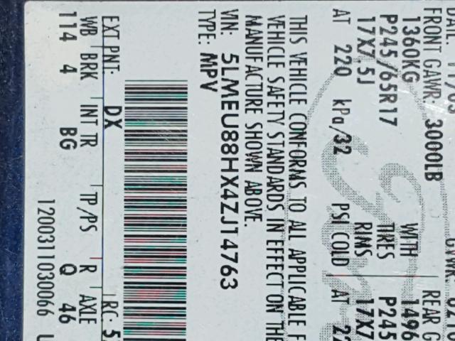 5LMEU88HX4ZJ14763 - 2004 LINCOLN AVIATOR 蓝色 照片 10