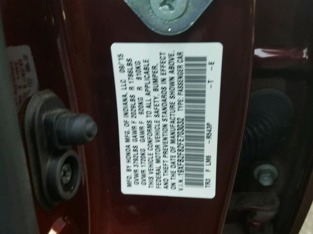 19XFB2F82FE703032 - 2015 HONDA CIVIC EX RED photo 10