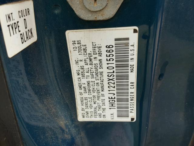 1HGEJ122XSL015566 - 1995 HONDA CIVIC EX BLACK photo 10