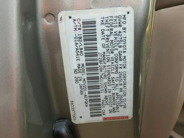 JT2BF28K7W0110151 - 1998 TOYOTA CAMRY LE GRAY photo 10