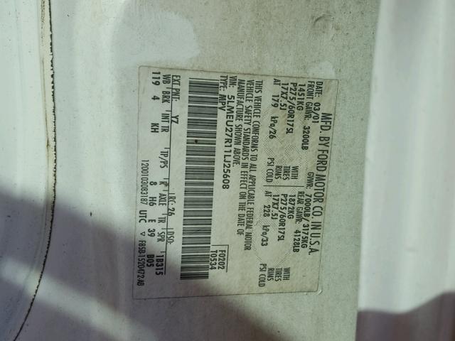 5LMEU27R11LJ25608 - 2001 LINCOLN NAVIGATOR Biały zdjęcie 10