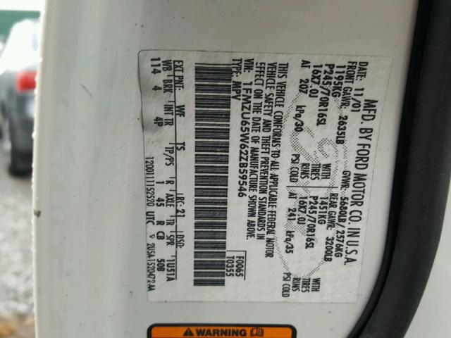 1FMZU65W62ZB59546 - 2002 FORD EXPLORER L WHITE photo 10