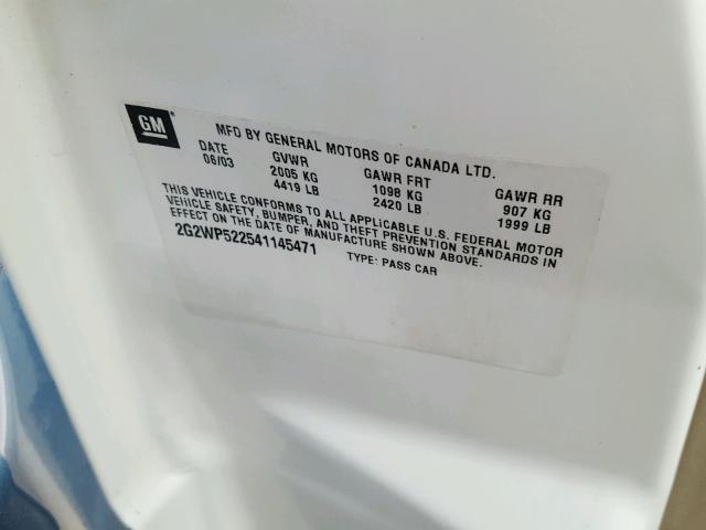 2G2WP522541145471 - 2004 PONTIAC GRAND PRIX WHITE photo 10