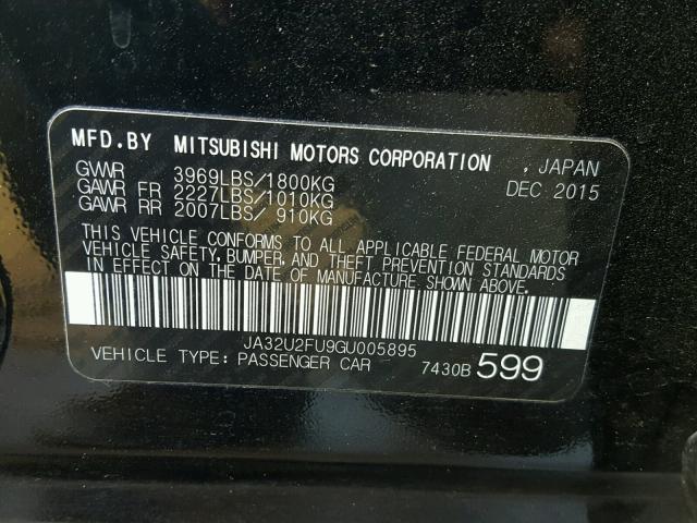 JA32U2FU9GU005895 - 2016 MITSUBISHI LANCER ES BLACK photo 10