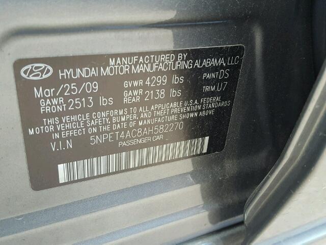 5NPET4AC8AH582270 - 2010 HYUNDAI SONATA GLS GRAY photo 10