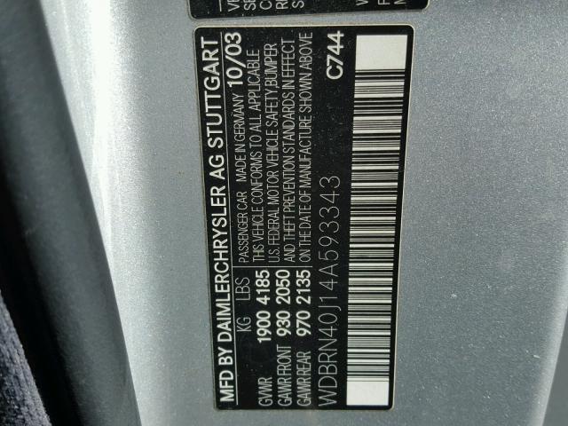 WDBRN40J14A593343 - 2004 MERCEDES-BENZ C 230K SPO SILVER photo 10