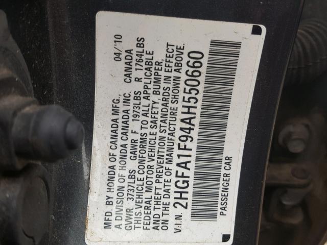 2HGFA1F94AH550660 - 2010 HONDA CIVIC EXL Boz foto 10