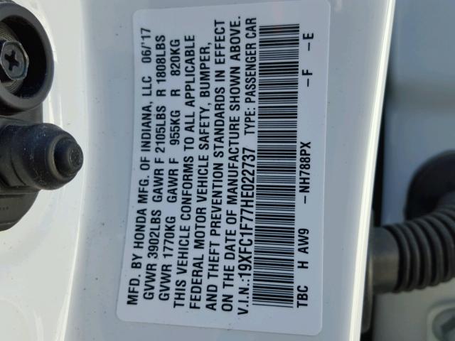 19XFC1F77HE022737 - 2017 HONDA CIVIC EXL Weiß Foto 10