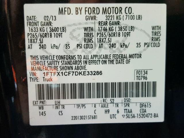 1FTFX1CF7DKE33286 - 2013 FORD F150 SUPER BLACK photo 10