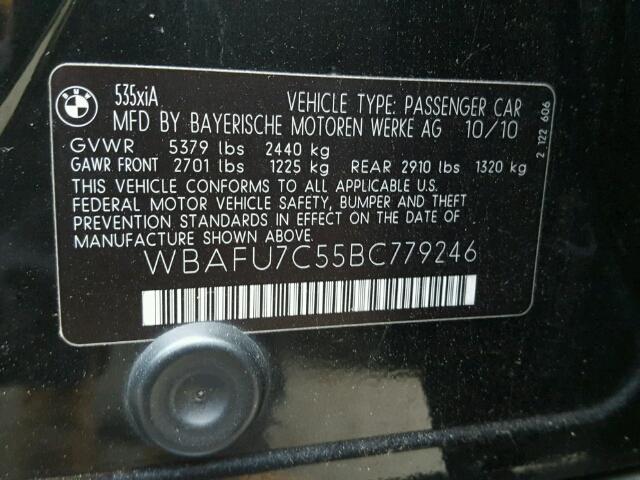 WBAFU7C55BC779246 - 2011 BMW 535 XI BLACK photo 10