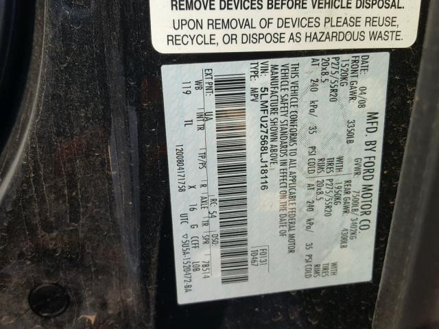 5LMFU27568LJ18116 - 2008 LINCOLN NAVIGATOR Czarny zdjęcie 10