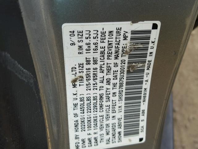 SHSRD78875U300120 - 2005 HONDA CR-V EX GRAY photo 10