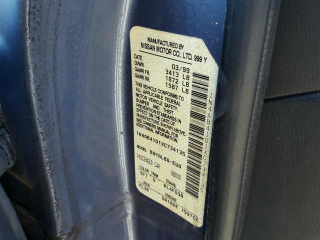 1N4AB41D1XC734135 - 1999 NISSAN SENTRA BAS BLUE photo 10