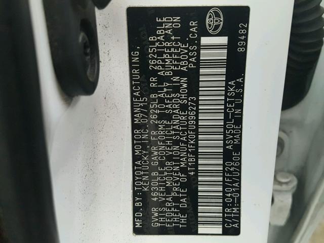 4T1BF1FK0FU996273 - 2015 TOYOTA CAMRY LE თეთრი ფოტო 10