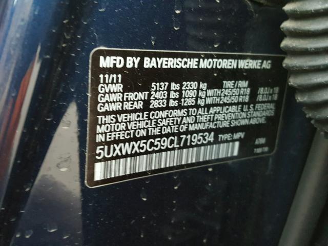 5UXWX5C59CL719534 - 2012 BMW X3 XDRIVE2 BLUE photo 10