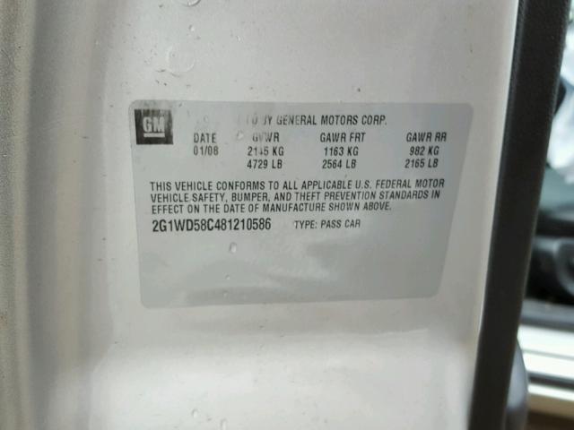 2G1WD58C481210586 - 2008 CHEVROLET IMPALA SUP 银色 照片 10