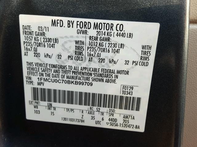 1FMCU0C70BKB99709 - 2011 FORD ESCAPE XLS BLUE photo 10