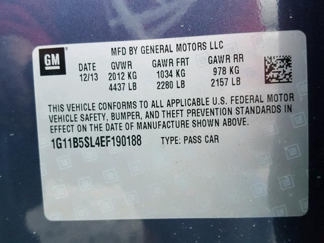 1G11B5SL4EF190188 - 2014 CHEVROLET MALIBU LS ლურჯი ფოტო 10