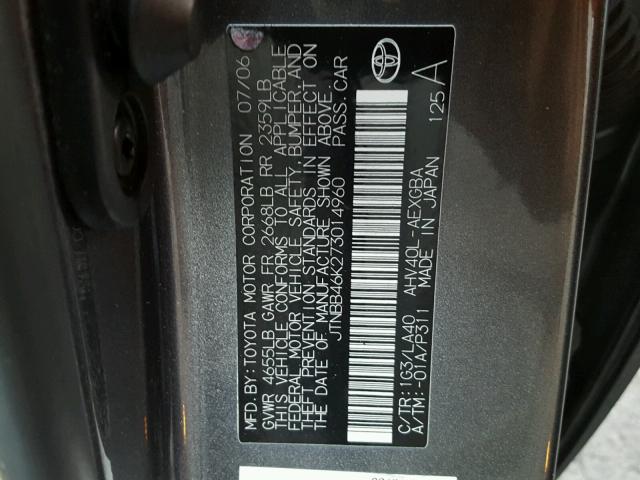 JTNBB46K273014960 - 2007 TOYOTA CAMRY NEW GRAY photo 10