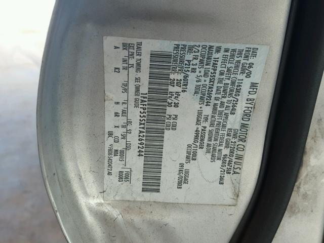 1FAFP55SXYA269244 - 2000 FORD TAURUS SES SILVER photo 10