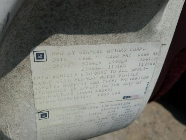 1G1BL53E3PW153251 - 1993 CHEVROLET CAPRICE CL 白色 照片 10