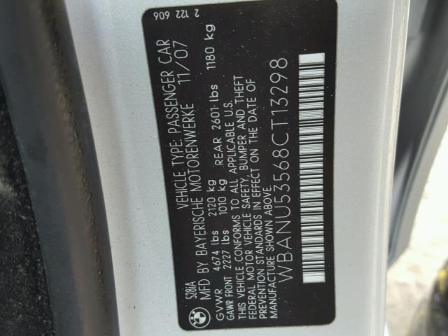 WBANU53568CT13298 - 2008 BMW 528 I SILVER photo 10
