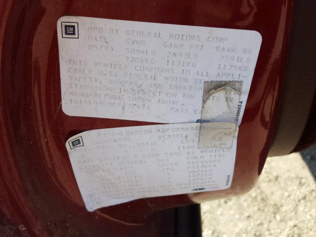 1G1BL53E8PR132474 - 1993 CHEVROLET CAPRICE CL წითელი ფოტო 10