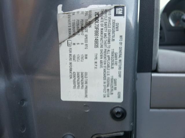 2CNDL73F866149835 - 2006 CHEVROLET EQUINOX LT GRAY photo 10