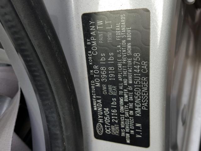 KMHDN56D15U144758 - 2005 HYUNDAI ELANTRA GL SILVER photo 10