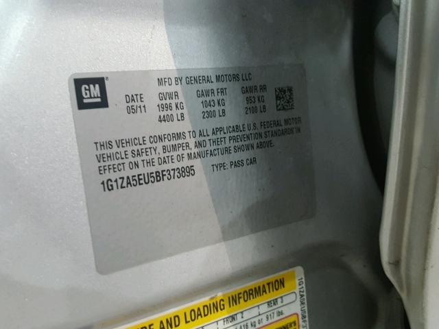 1G1ZA5EU5BF373895 - 2011 CHEVROLET MALIBU LS ნაცრისფერი ფოტო 10