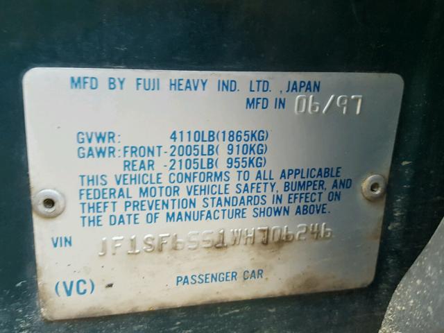 JF1SF6551WH706246 - 1998 SUBARU FORESTER S Yaşıl foto 10