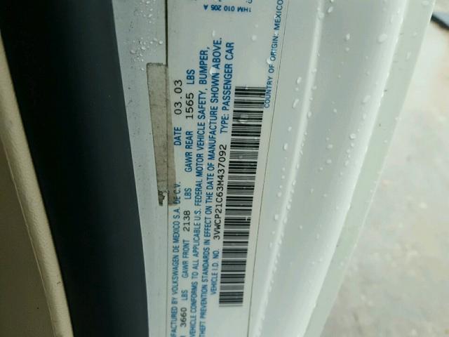 3VWCP21C63M437092 - 2003 VOLKSWAGEN NEW BEETLE 白色 照片 10