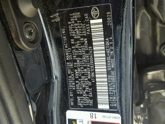 4T1BK1EB2DU047429 - 2013 TOYOTA AVALON BAS 黑色 照片 10