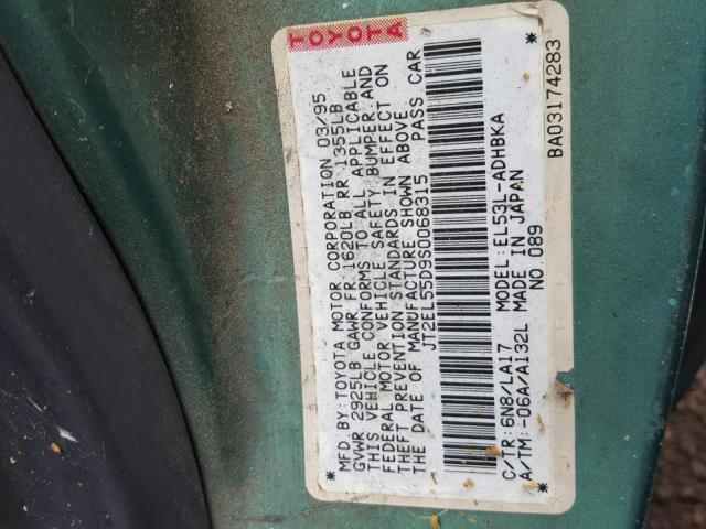 JT2EL55D9S0068315 - 1995 TOYOTA TERCEL STD GREEN photo 10