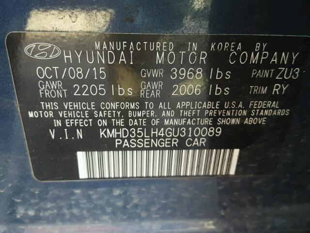 KMHD35LH4GU310089 - 2016 HYUNDAI ELANTRA GT BLUE photo 10