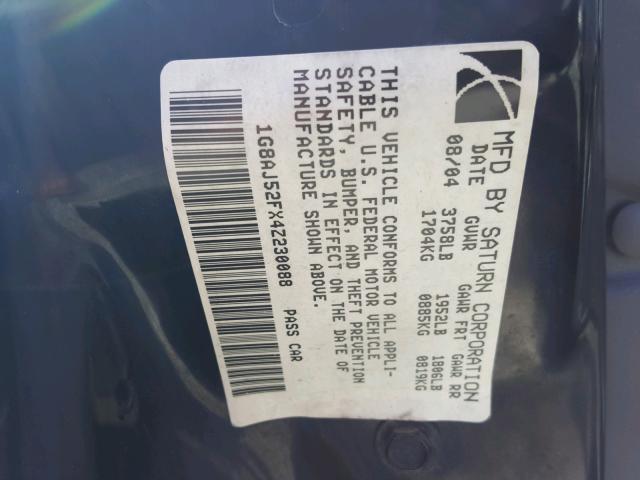 1G8AJ52FX4Z230088 - 2004 SATURN ION LEVEL SILVER photo 10