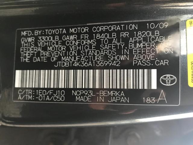 JTDBT4K36A1369942 - 2010 TOYOTA YARIS GRAY photo 10