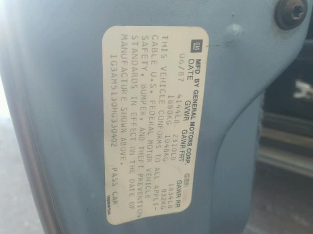1G3AM5130HG330402 - 1987 OLDSMOBILE CUTLASS CI 蓝色 照片 10