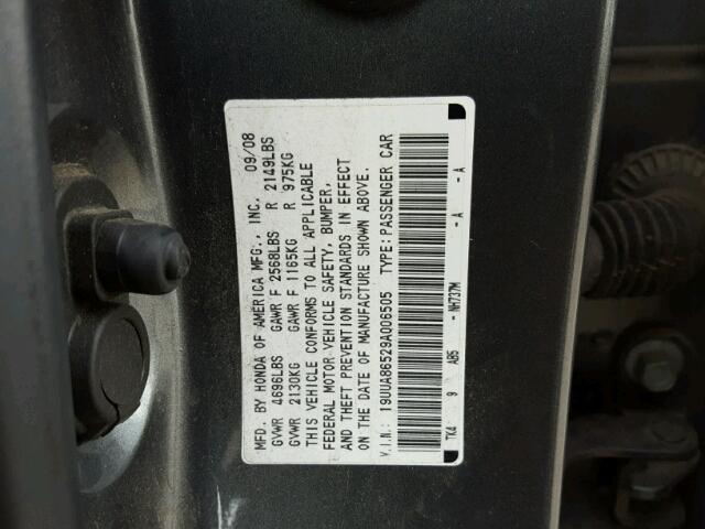 19UUA86529A006505 - 2009 ACURA TL GRAY photo 10