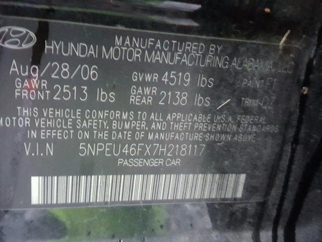 5NPEU46FX7H218117 - 2007 HYUNDAI SONATA SE BLACK photo 10