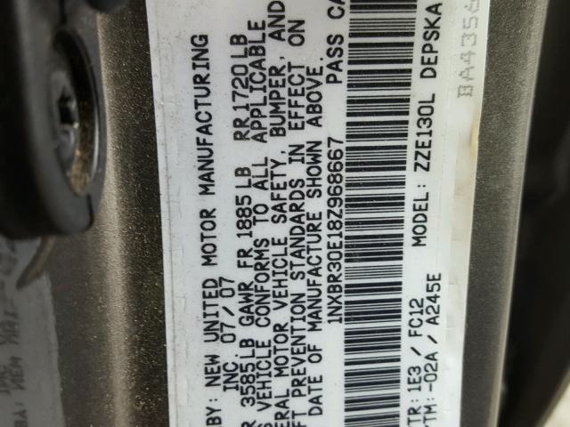 1NXBR30E18Z968667 - 2008 TOYOTA COROLLA CE GRAY photo 10